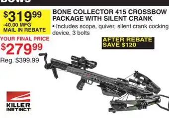 Dunham's Sports Killer instinct bone collector 415 crossbow package with silent crank offer