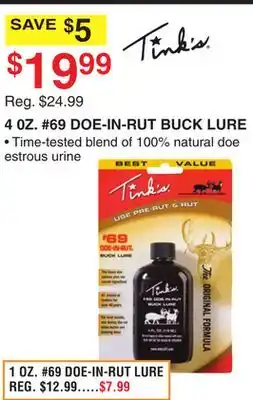 Dunham's Sports Tink's 4 0z. #69 doe-in-rut buck lure offer