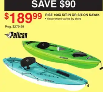 Dunham's Sports Pelican rise 100x sit-in or sit-on kayak offer