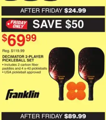 Dunham's Sports Franklin decimator 2-player pickleball set offer