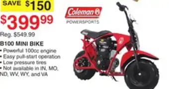 Dunham's Sports Coleman b100 mini bike offer