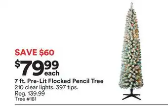 7 ft. pre-lit flocked pencil tree