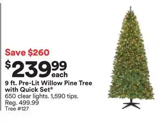 Michaels 9 ft. pre-lit willow pine tree with quick set 650 clear lights offer