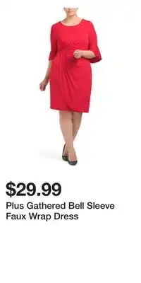 TJ Maxx Plus gathered bell sleeve faux wrap dress offer