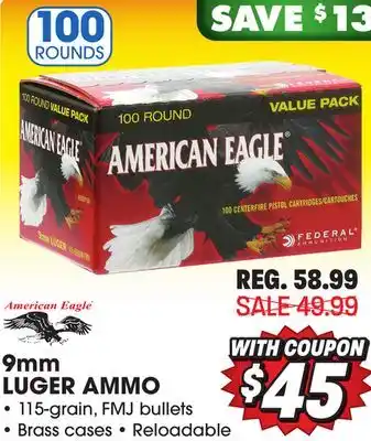 Big 5 Federal american eagle 9mm luger 100-round value pack offer