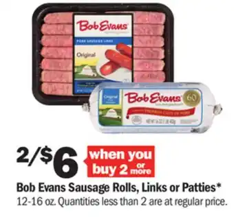 Meijer Bob evans sausage rolls, links or patties offer