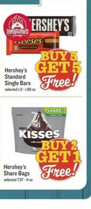 Lowes Foods Hershey's Standard Single Bars, Hershey's Share Bags offer