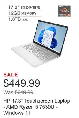 Costco Hp 17.3 touchscreen laptop - amd ryzen 5 7530u - windows 11 offer