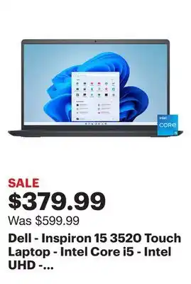 Best Buy Dell - inspiron 15 3520 touch laptop - intel core i5 - intel uhd - 8gb memory - 256gb ssd - carbon black offer