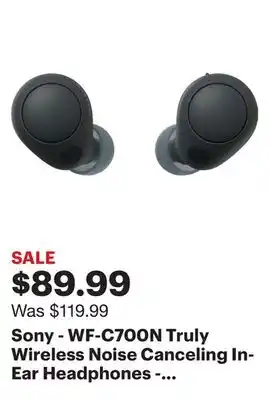 Best Buy Sony - wf-c700n truly wireless noise canceling in-ear headphones - black offer
