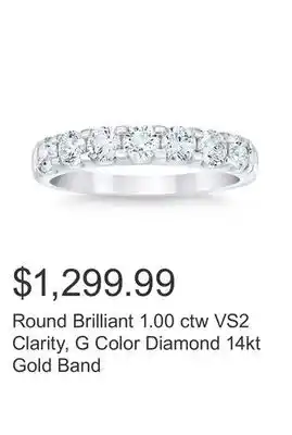 Costco Round brilliant 1.00 ctw vs2 clarity, g color diamond 14kt gold band offer