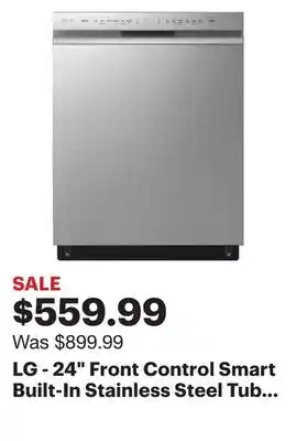 Best Buy Lg - 24 front control smart built-in stainless steel tub dishwasher with 3rd rack, quadwash, and 48dba - stainless steel offer