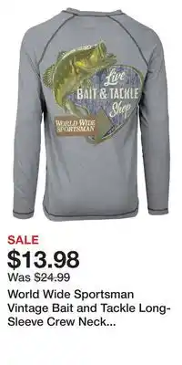 Cabela's World wide sportsman vintage bait and tackle long-sleeve crew neck t-shirt for men offer