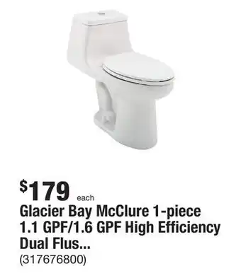 The Home Depot Glacier bay mcclure 1-piece 1.1 gpf/1.6 gpf high efficiency dual flush elongated toilet in white with slow-close seat include offer