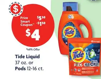 Family Dollar Tide liquid 37 oz. or pods 12-16 ct offer