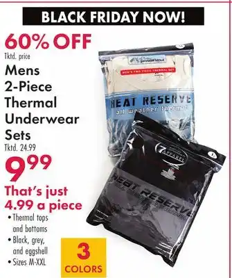 Boscov's Mens 2-piece thermal underwear sets offer