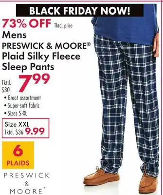 Boscov's Mens preswick & moore plaid silky fleece sleep pants offer