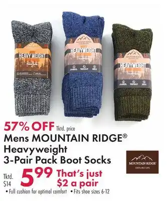 Boscov's Mens mountain ridge heavyweight 3-pair pack boot socks offer