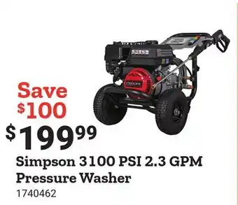 Tractor Supply Company Simpson 3100 psi 2.3 gpm pressure washer offer