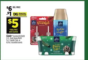 Dollar General Glade scented oil refill 2 ct., auto spray refill 1 ct., candle 2 pk. or 6.8 oz offer