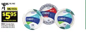 Dollar General Dixie everyday plates 8.5 in./110 ct., 10 in./60 ct. or ultra plates 10 in./48 ct offer
