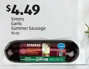 Aldi Simms Garlic Summer Sausage 16 oz offer