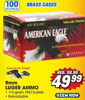 Big 5 Federal american eagle 9mm luger 100-round value pack offer