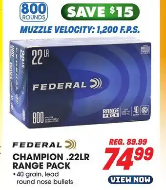 Big 5 Federal champion 22lr 800-round range pack offer