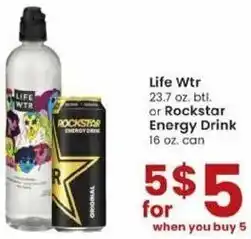 Albertsons Life Wtr Or Rockstar Energy Drink 16 oz offer