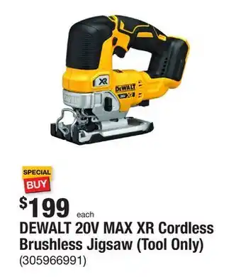 The Home Depot Dewalt 20v max xr cordless brushless jigsaw (tool only) offer