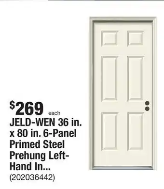 The Home Depot Jeld-wen 36 in. x 80 in. 6-panel primed steel prehung left-hand inswing front door w/brickmould offer