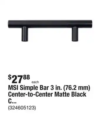 The Home Depot Msi simple bar 3 in. (76.2 mm) center-to-center matte black cabinet drawer pull (30-pack) offer