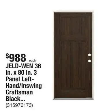 The Home Depot Jeld-wen 36 in. x 80 in. 3 panel left-hand/inswing craftsman black cherry steel prehung front door offer