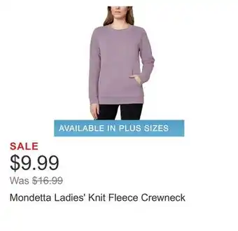 Costco Mondetta ladies' knit fleece crewneck offer