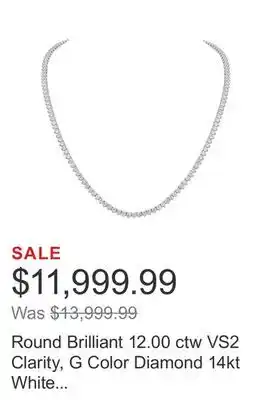 Costco Round brilliant 12.00 ctw vs2 clarity, g color diamond 14kt white gold strand necklace offer