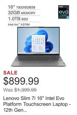Costco Lenovo slim 7i 16 intel evo platform touchscreen laptop - 12th gen intel core i7-12700h - intel arc a370m graphics - 144hz - offer