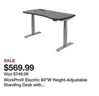 Office Depot Workpro electric 60w height-adjustable standing desk with wireless charging, black offer