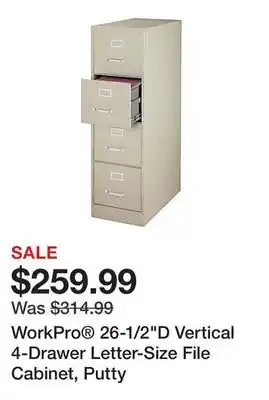 Office Depot Workpro 26-1/2d vertical 4-drawer letter-size file cabinet, putty offer