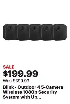 Best Buy Blink - outdoor 4 5-camera wireless 1080p security system with up to two-year battery life - black offer