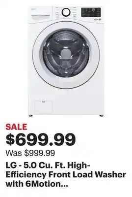 Best Buy Lg - 5.0 cu. ft. high-efficiency front load washer with 6motion technology - white offer