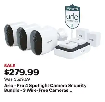 Best Buy Arlo - pro 4 spotlight camera security bundle - 3 wire-free cameras indoor/outdoor 2k with color night vision (12 pieces) - w offer