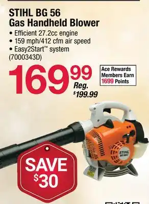 Ace Hardware Stihl bg 56 gas handheld blower offer