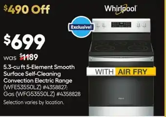 Lowe's 5.3-cu ft 5-element smooth surface self-cleaning convection electric range offer