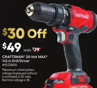 Lowe's Craftsman 20-volt max* 1/2-in drill/driver offer