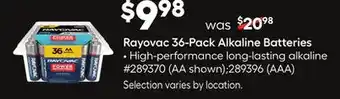Lowe's Rayovac 36-pack alkaline batteries offer