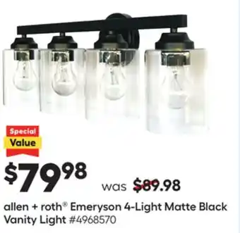 Lowe's Allen + roth emeryson 4-light matte black vanity light offer