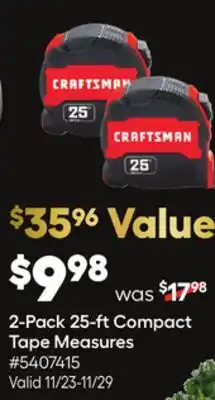 Lowe's 2-pack 25-ft compact tape measures offer