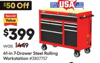 Lowe's 41-in 7-drawer steel rolling workstation offer