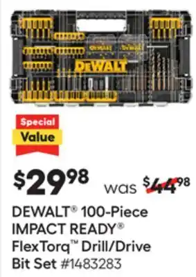 Lowe's Dewalt 100-piece impact ready flextorq drill/drive bit set offer