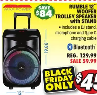 Big 5 Max power rumble 12 woofer bluetooth trolley speaker with stand offer